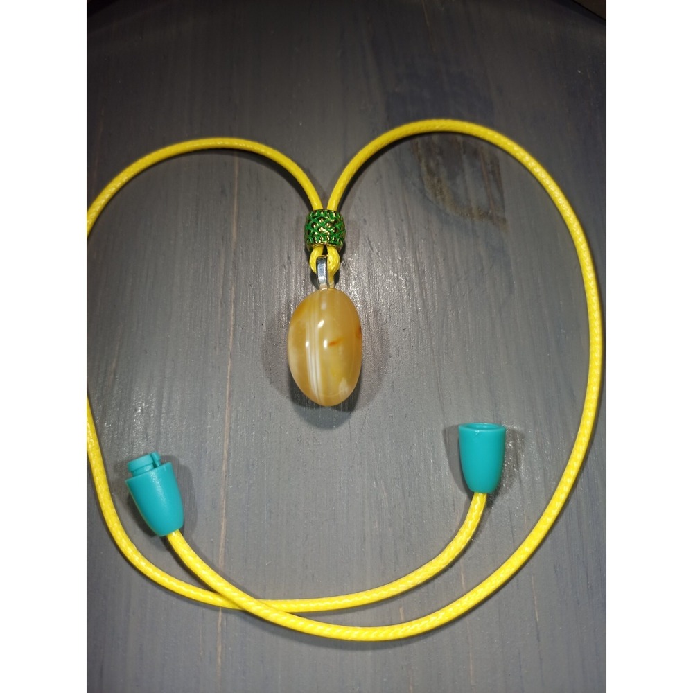 TrailerSpark Banded Agate Pendant Necklace Yellow Waxed Cord Breakaway 18 Inch